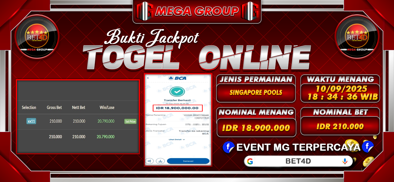 Bukti JP situs Bet4D hari Rabu, 10 September 2025