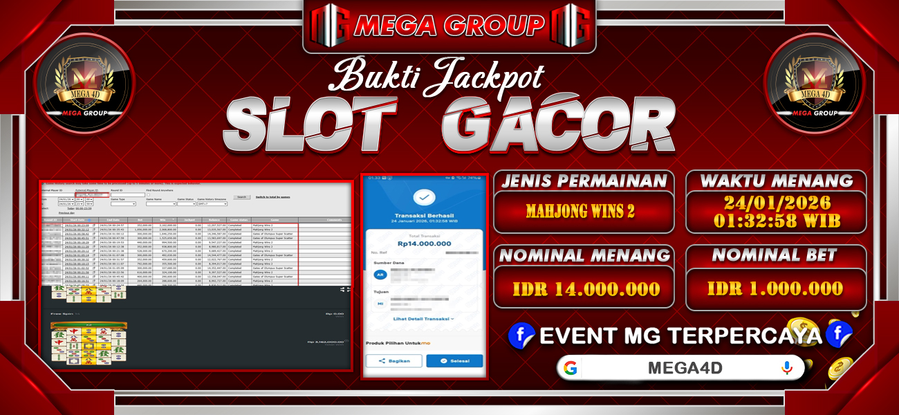Bukti JP situs Mega4D hari Sabtu, 24 Januari 2026