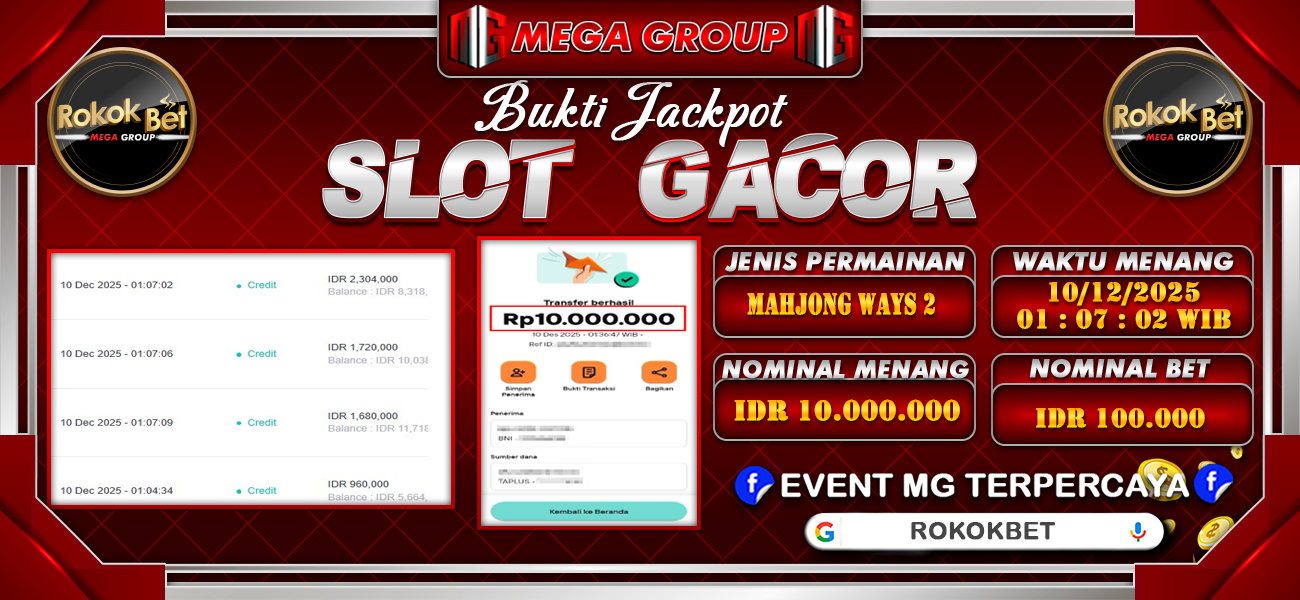 Bukti JP situs Rokokbet hari Rabu, 10 Desember 2025