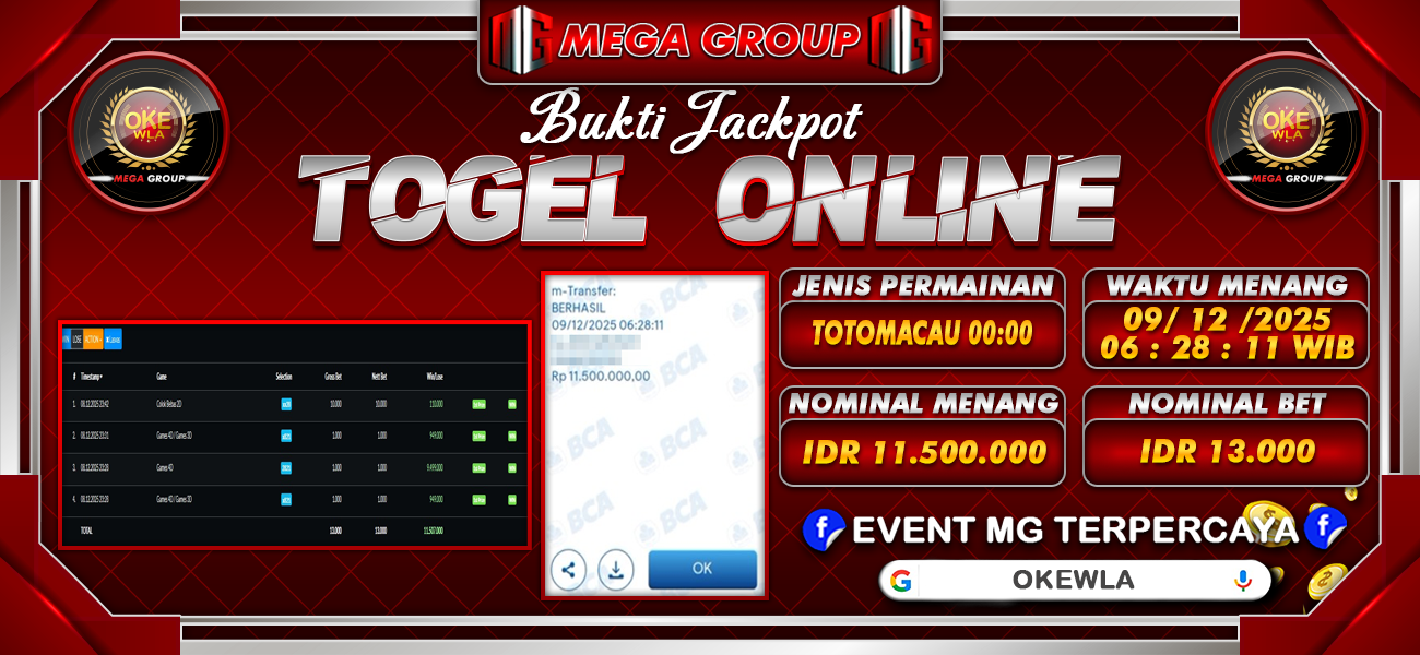 Bukti JP situs Okewla hari Selasa, 09 Desember 2025