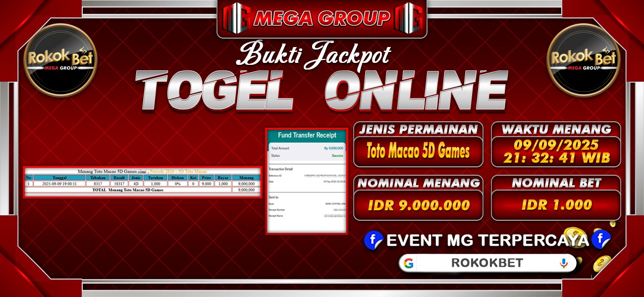 Bukti JP situs Rokokbet hari Selasa, 09 September 2025